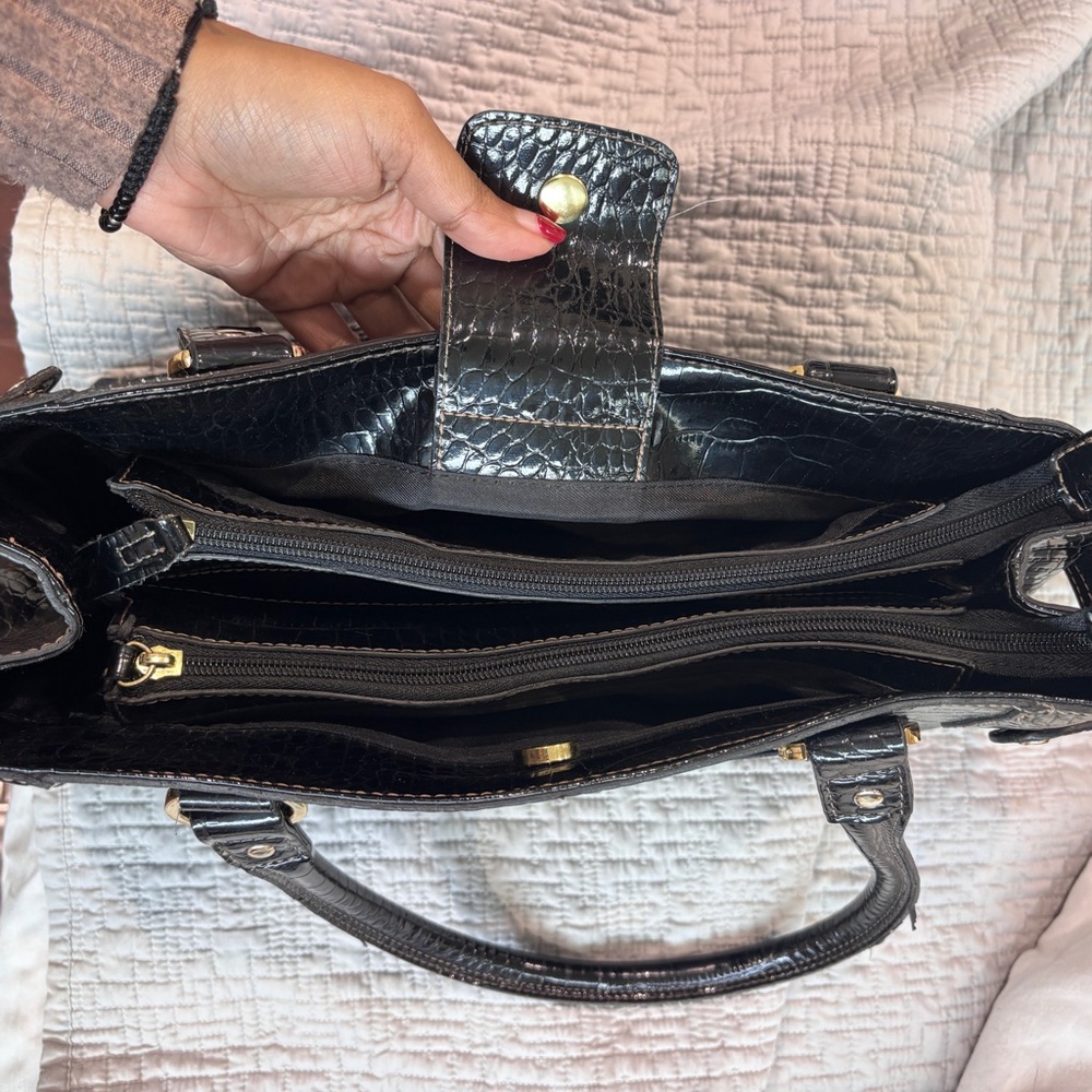 Liz Claiborne Black Crocodile-Embossed Handbag - Picture 7 of 7